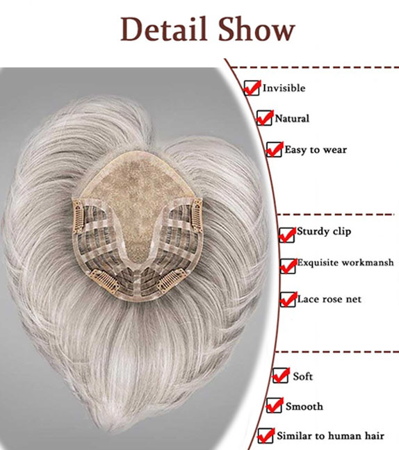 Silver White Layer Women Short Hair Topper Wiglets